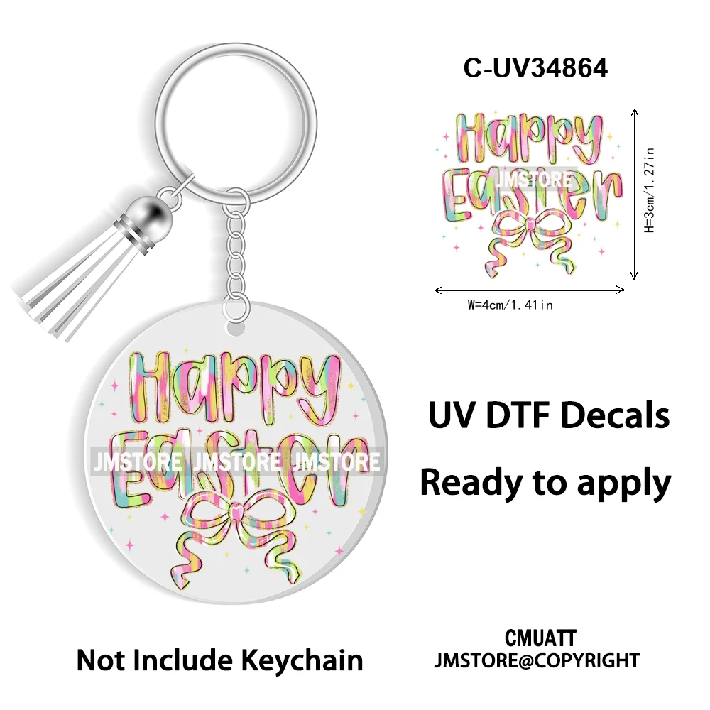 Happy Easter School Teacher Life Retro Coquette Easter Bunny WaterProof UV DTF Sticker For Round Circle Acrylic Keychain Keyring