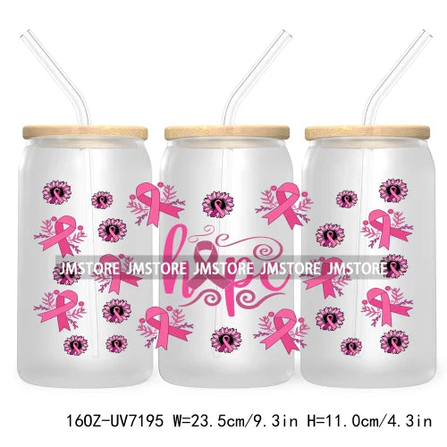 Peace Love Cure Breast Cancer Awareness Pink 16OZ UV DTF Cup Wrap Transfer Stickers For Libbey Glass Can Cups Tumbler October