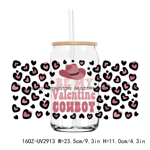 Leopard Hearts XOXO Valentines 16OZ UV DTF Cup Wrap Transfers Stickers Custom Labels DIY Waterproof Logo For Libbey Glass Can