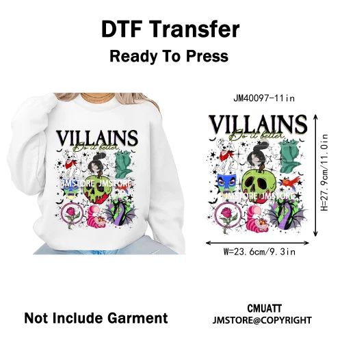 Happy Halloween Season Pumpkin Skull Cartoon Character Girly Evil Queen Iron on DTF Transfer Stickers Ready to Press for Textile
