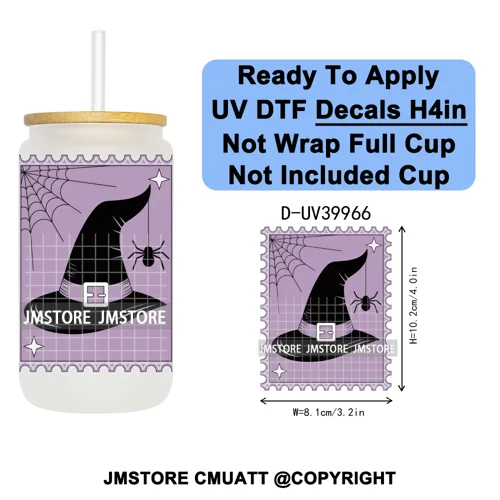 Halloween Stamps Trick Or Treat UV DTF Decals Ready To Apply Waterproof Transfer Stickers DIY Crafts For 16OZ Libbey Glass Can