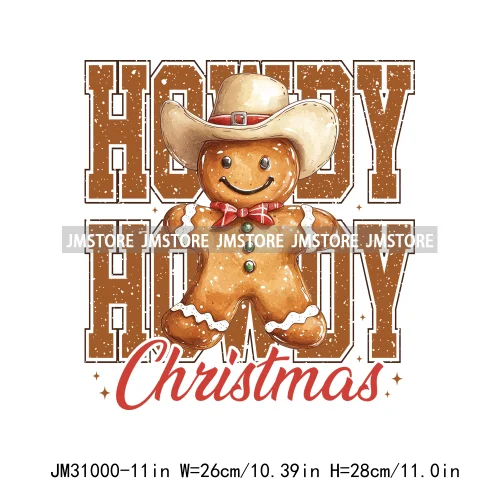 Funny Howdy Christmas Western Cowboy Highland Cow Gingerbread Boots Iron On DTF Transfers Stickers Ready To Press For T-shirts