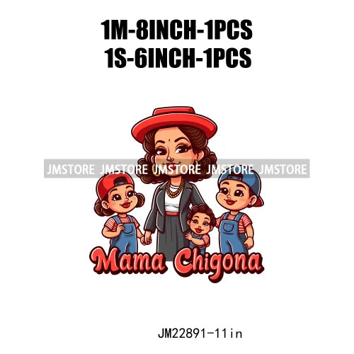 Cartoon Mama Chingona Chicana Latina Mexican Spanish Mom Kids Happy Mother's Day Iron On DTF Transfer Stickers For Clothes