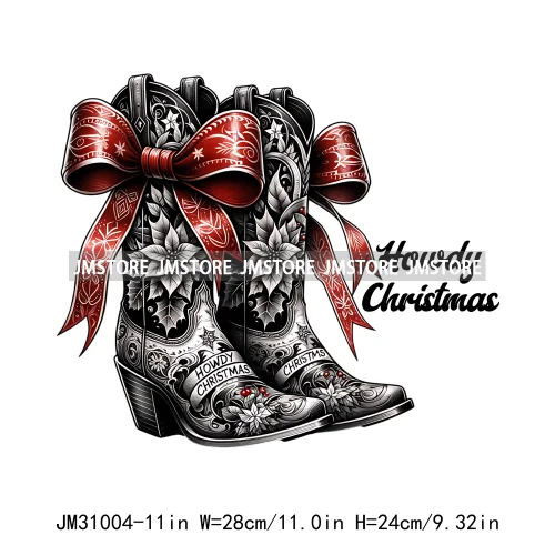 Funny Howdy Christmas Western Cowboy Highland Cow Gingerbread Boots Iron On DTF Transfers Stickers Ready To Press For T-shirts