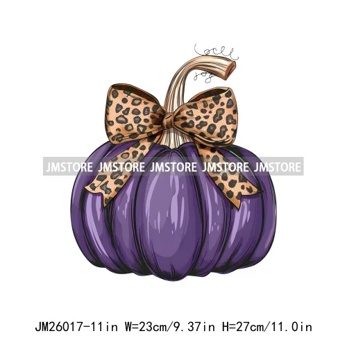 Cute Pumpkin Leopard Star Polka Dots Coquette Bow Autumn Fall Halloween DTF Iron On Transfer Stickers Ready To Press For Clothes