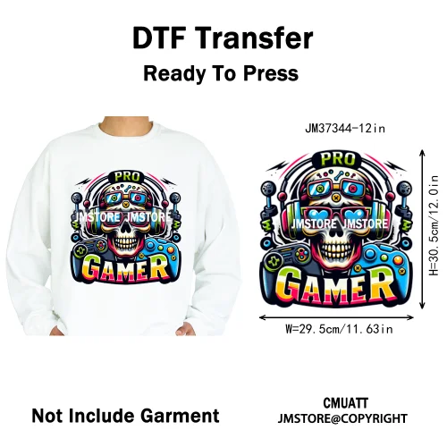 12in Colorful Graffiti Streetwear Skeleton Game Over Iron on DTF Thermal Transfers Stickers Printing Ready to Press for T-shirts