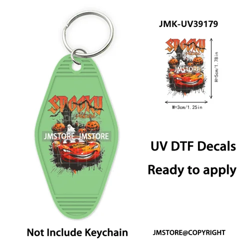 Spooky Halloween Cartoon Character Couple UV DTF Motel Keychain Wrap Ready To Apply Waterproof High Quality Hotel Keychain Decal