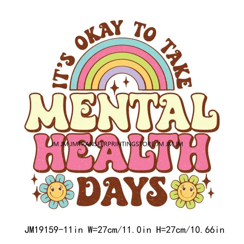 Retro Keep Growing Chasing It's Okay To Take Mental Health Day Inspirational Thinking Quotes DTF Transfer Stickers For Clothes