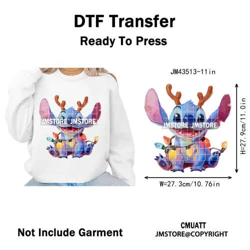 Cute Cartoon Characters Merry Christmas Holiday Gifts Xmas Iron on Washable DTF Heat Transfer Sticker Ready to Press for Clothes