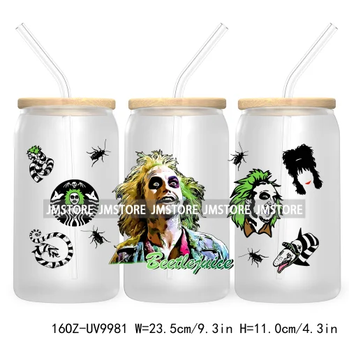 Friends Horror Characters 16OZ UV Cup Wrap DTF Transfer Stickers For Libbey Glass Can Cups Tumbler Happy Horror Movie Killers