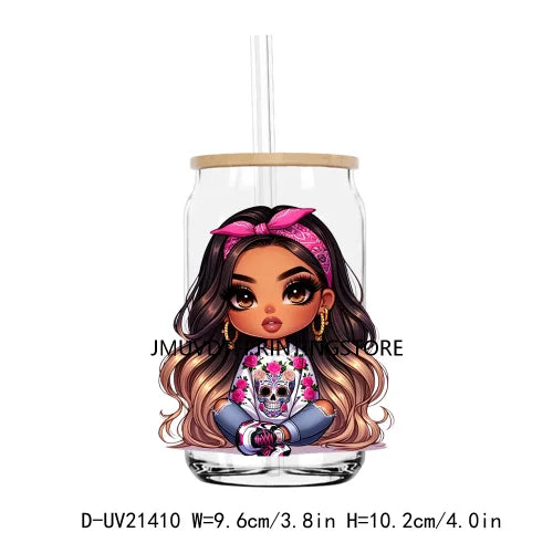 Chibi Cute Chicana Woman UV DTF Transfers Stickers Decals For Libbey Cold Cups Mugs Tumbler Waterproof DIY Logo Mexican Girls