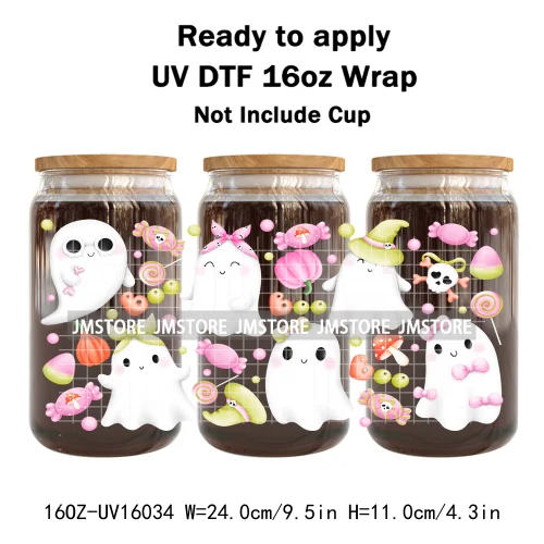 Spooky Boo Halloween Fall Bookish Ghost UV DTF Stickers Ready To Transfer Cup Wrap Custom Labels For Libbey Can Glass Tumbler