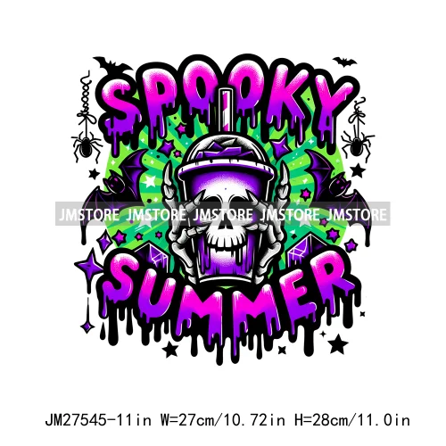 Colorful Coffee Skull Stay Spooky Pumpkin Witch Ghouls Halloween Season Designs DTF Iron On Transfers Stickers For Clothing Bags