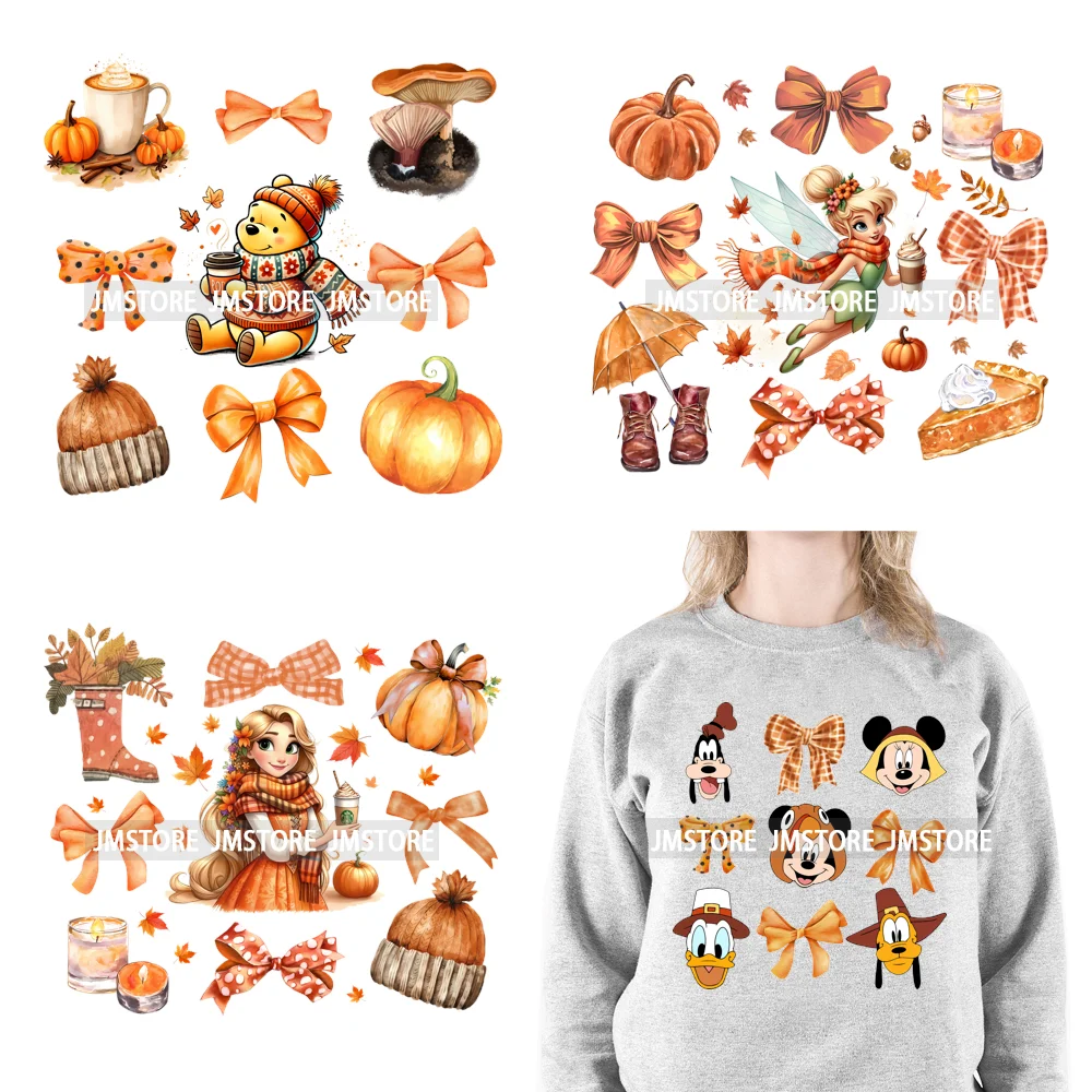 Cartoon Princess Cute Animal Coquette Fall Season Autumn Pumpkin Spice Iron On DTF Transfers Stickers Ready To Press For Clothes