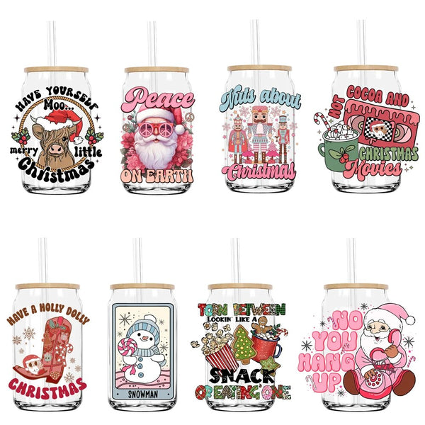 Peace On Earth Santa Christmas Vibes UV DTF Transfers Stickers Decals For Libbey Cold Cups Mugs Tumbler Waterproof DIY Craft