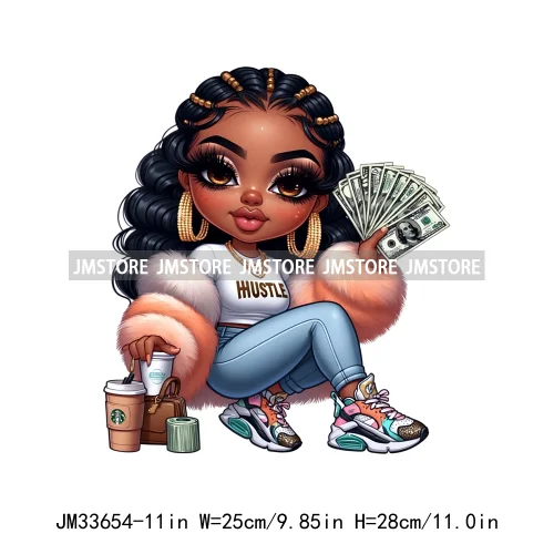 Hustler Hands Fingernails Manicure Money Stack Rich Boss Black Woman Iron On DTF Transfers Stickers Ready To Press For Clothes