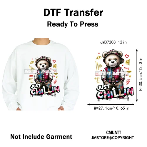 12in Street Snarl Savage Animal King Graffiti Urban Bear Bunny Cat Dog Iron on DTF Transfers Stickers Ready to Press for Clothes