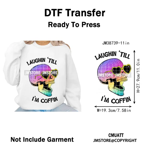 Funny Spooky Season Skelleton Coffin Break Sarcastic Halloween Puns Iron on DTF Transfer Sticker Ready to Press for Clothes Bags