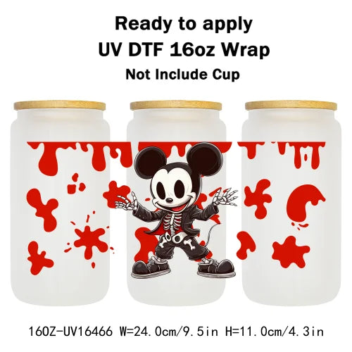 Cartoon Mouse Halloween Trick Or Treat UV DTF Stickers Ready To Transfer Cup Wrap Custom Prints For Libbey Can Glass Tumbler Mug