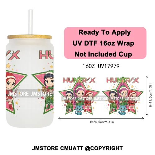 Christmas Edition Kpop Demon Festive Anime Girls UV DTF Stickers Ready To Apply Cup Wrap High Quality For 16OZ Libbey Can Glass