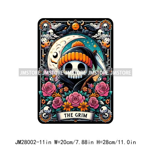 Spooky Halloween Tarot Card Pumpkin Skeleton Ghost Flower Iron On DTF Transfers Stickers Ready To Press For Sweatshirt Bags