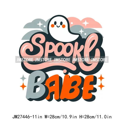 Colorful Coffee Spooky Babe Vibes Stay Spooky Season Ghost Skull Halloween DTF Decals Iron On Transfers Stickers For T-shirts