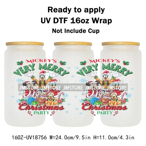 Christmas Crew Cartoon Characters Gingerbread UV DTF Stickers Ready To Apply Cup Wrap Custom Logo DIY Craft For Libbey Can Glass