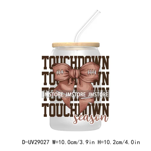 Retro Football Coquette Bow UV DTF Transfer Stickers Decals For Libbey Cold Cups Mugs Tumbler Waterproof Craft Sport Game Day