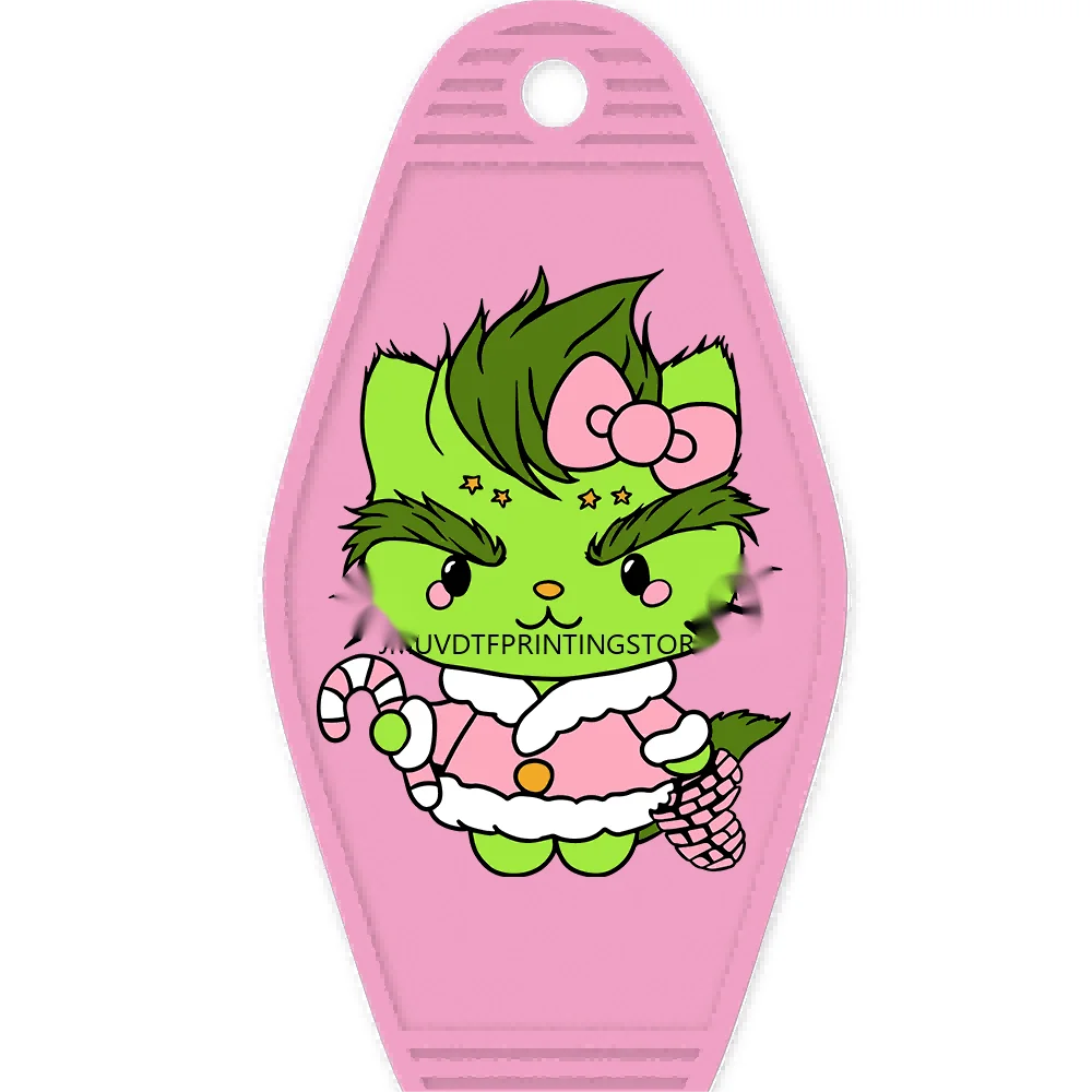 Christmas Cute Baby Green Guy With Santa Hat Gifts High Quality WaterProof UV DTF Sticker For Motel Hotel Keychain