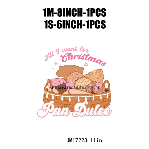 Mexican Latin Love Christmas Holiday Printing Logos Iron On DTF Santa Conchas Pan Dulce Transfer Stickers For Sweatshirt Bags