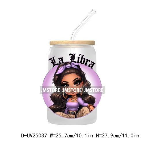 Chicana Chola Chibi Zodiac Girls UV DTF Transfer Stickers Decals For Libbey Cold Cups Mugs Durable Waterproof Custom Logo Labels