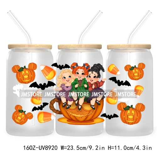 Fall Halloween Cartoon Friends 16OZ UV DTF Cup Wrap Transfer Stickers Custom Labels Durable Waterproof Logo For Libbey Glass Can