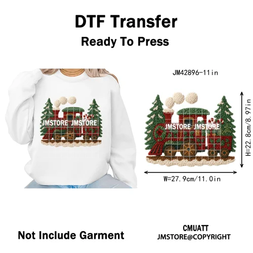 Preppy Faux Yarn Santa Tree Reindeer Cow Christmas Season Iron on DTF Washable Transfers Stickers Ready to Press for Clothing