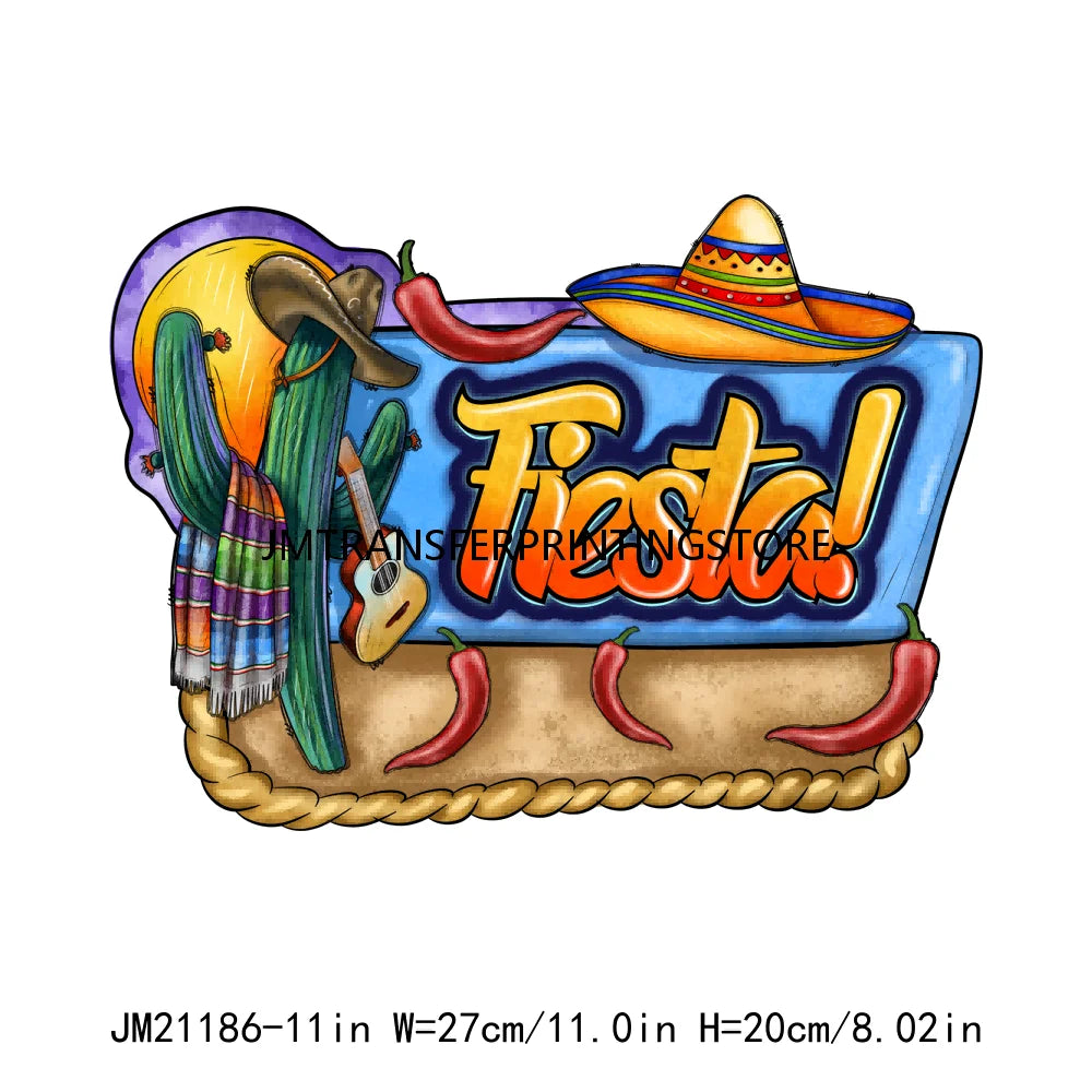 New Let's Fiesta Mexican Happy Cinco De Mayo Iron On DTF Stickers Sombrero Hat Cactus Fiesta Squad Transfer Printing For Hoodies