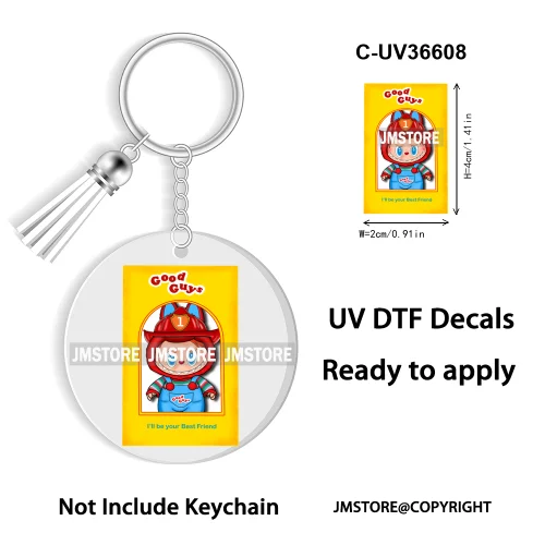 Coquette Bow Cartoon Monsters Doll In Costume Decal Round Keychain Ready To Apply UV DTF Transfer Stickers For Circle Keychain
