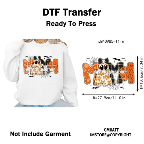 Leopard Checkered Spooky Mama Ghost Halloween Letters Preppy Halloween Iron on DTF Transfer Stickers Ready to Press for T-shirts