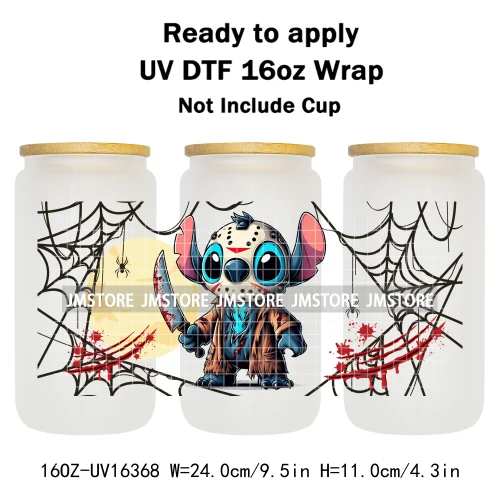 Horror Halloween Cartoon Killers 16OZ UV DTF Cup Wraps Ready To Apply Waterproof Transfer Stickers For Libbey Glass Can Tumbler