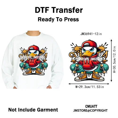 12in Cartoon Streetwear Duck Off Hip Hop Gangster Animal Vibes Iron on DTF Transfers Stickers Ready to Press for T-shirts Bags