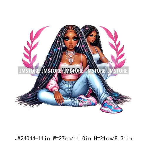 Hip Hop Afro Girl Zodiac Horoscope Signs Astrology Mystical Black Women Iron On DTF Heat Press Transfer Stickers For Clothing