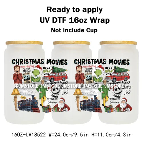 Retro Christmas Movie Character UV DTF Cup Wrap Ready To Apply Transfer Stickers Durable 16OZ Tumbler Wraps For Libbey Glass Can