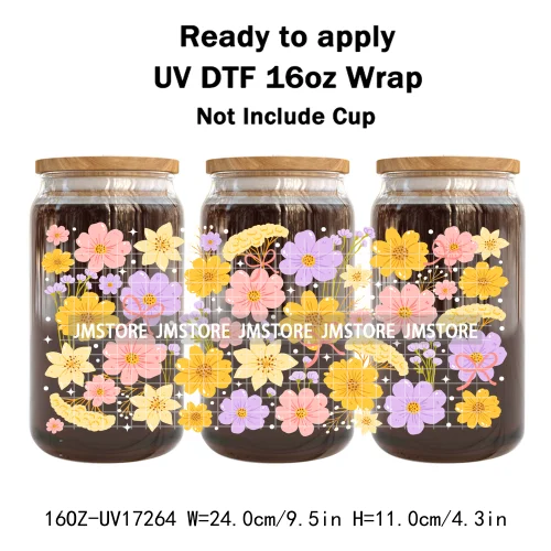 Coquette Floral Self Love Affirmations UV DTF Stickers Ready To Transfer Cup Wrap Custom Labels DIY Craft For Libbey Can Glass