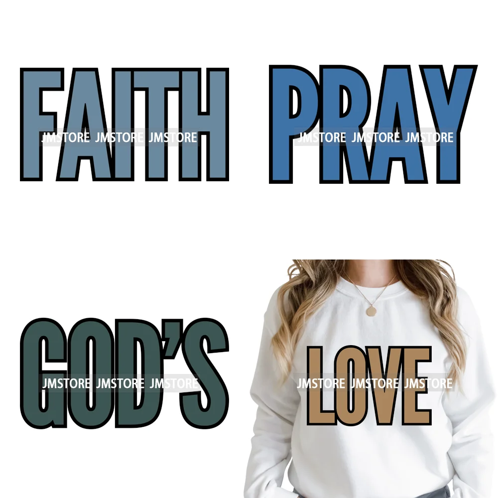 Inspirational God Faith Quotes Good Vibes Blessed Logos Iron on DTF Washable Transfers Stickers Ready to Press for T-shirts Bags