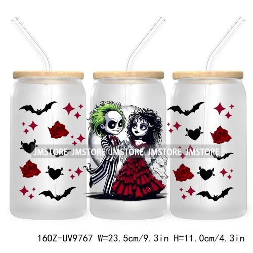 Halloween Double Trouble UV DTF Sticker For 16OZ Libbey Glass Cup Can Wrap Horror Princess Transfer Printing Custom Labels Logo