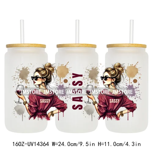 Fashion Girls Coffee Lover UV DTF Wraps Transfer Sticker Selfadhesive Waterproof High Quality For 16OZ Libbey Glass Can Tumbler