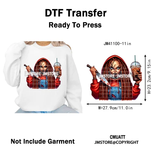 Horror Afro Mama Coffee Lover Scary Girly Killer Halloween Movie Iron on DTF Transfers Stickers Ready to Press for Textile Bags