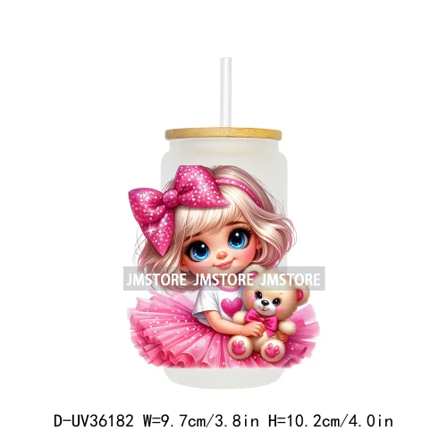 Lovely Pink Girl Hug Cat Bear UV Sticker Decals For Libbey Cold Cup Mug Tumbler Transfer Stickers Waterproof High Quality Labels