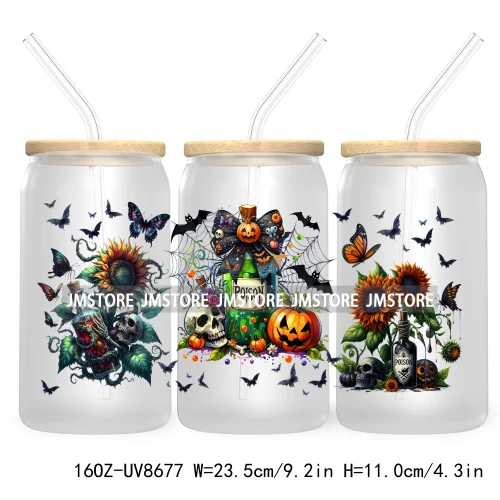 Spooky Witch Social Club UV DTF Cup Wrap For 16OZ Libbey Glass Cups Can Transfer Stickers Custom Labels Logo Halloween Season