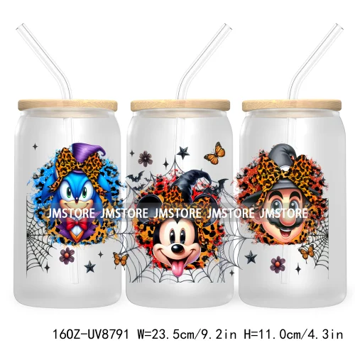 Halloween Leopard Cartoon Princess 16OZ UV DTF Cup Wrap Transfer Sticker Custom Labels Waterproof Logo For Libbey Glass Can Fall