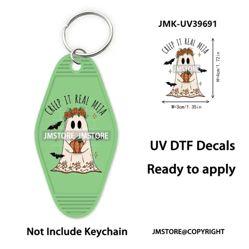 Mexican Conchas Ghost Spooky Halloween UV DTF Motel Keychain Wraps Ready To Apply Waterproof High Quality Hotel Keychain Decals