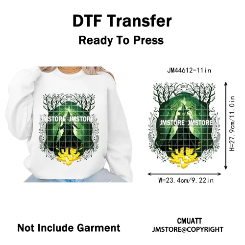 Pink and Green Magic Broomstick Witches Movie Fans Iron on Washable DTF Heat Transfers Stickers Ready to Press for Sweatshirts